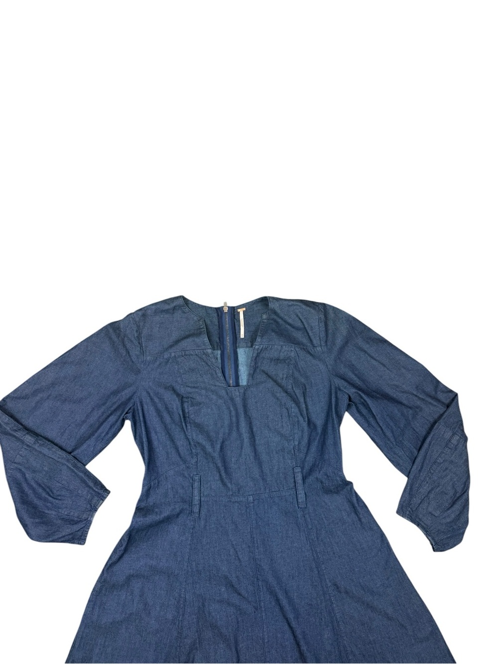Free People Blue Long-Sleeve Mini Dress with Brown Waist Tie - Picture 13 of 14